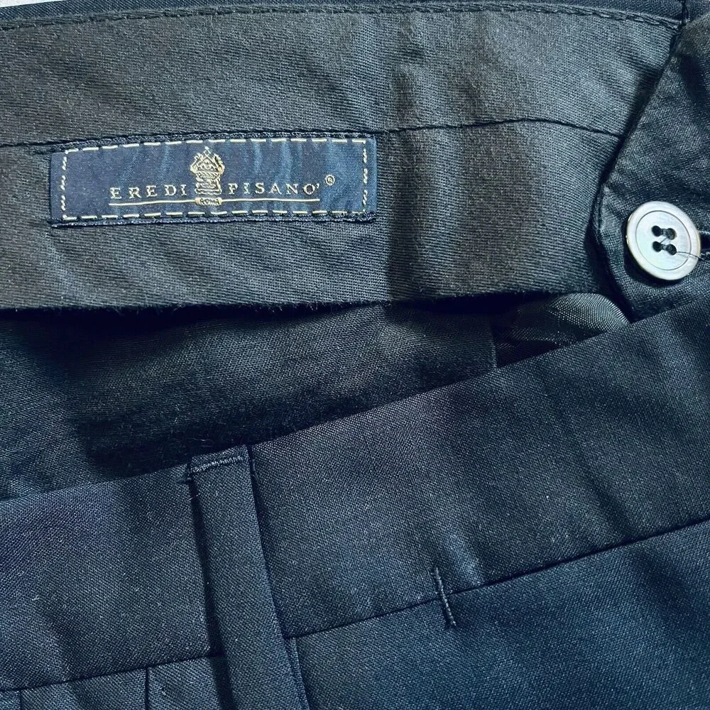 Eredi Pisano Cuffed Dress‎ Pants Slim Fit Navy Wool Silk Size 54EU 38US